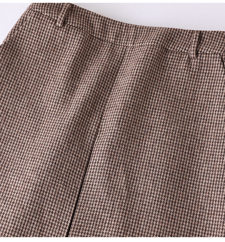 Chân váy bút chì họa tiết răng sói dáng ôm xẻ tà trước chất liệu len dạ — Houndstooth màu nâu chi tiết 12