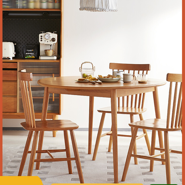 Japanese-style Solid Wood Round Table Nordic Peak Cherry Wood Rice Table Log Dining Table and Chair Small Apartment Round Dining Table for Household