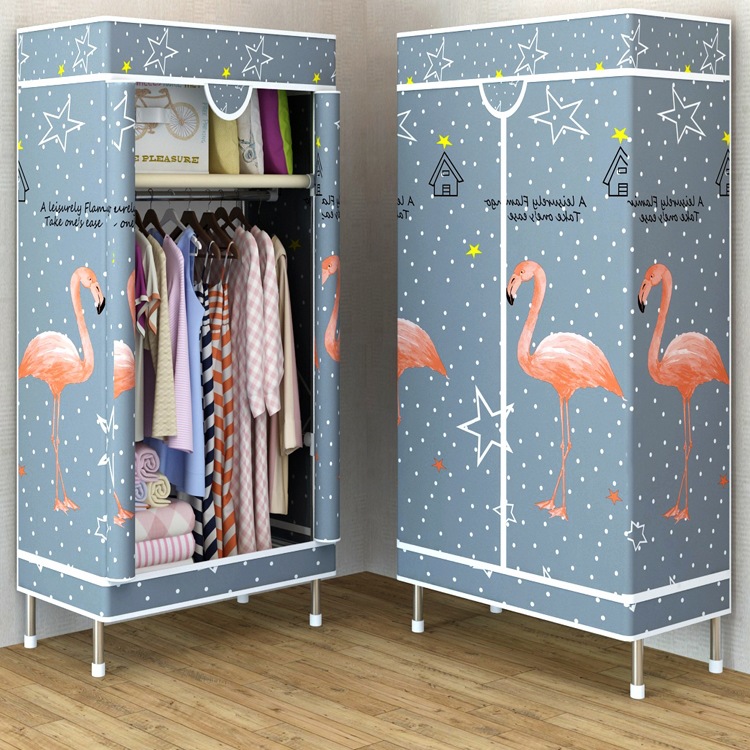 Simple Wardrobe for Home Bedroom, Fabric Wardrobe for Rental Rooms, Single-Person Small Dormitory, Dustproof Assembly Storage Hanging Closet