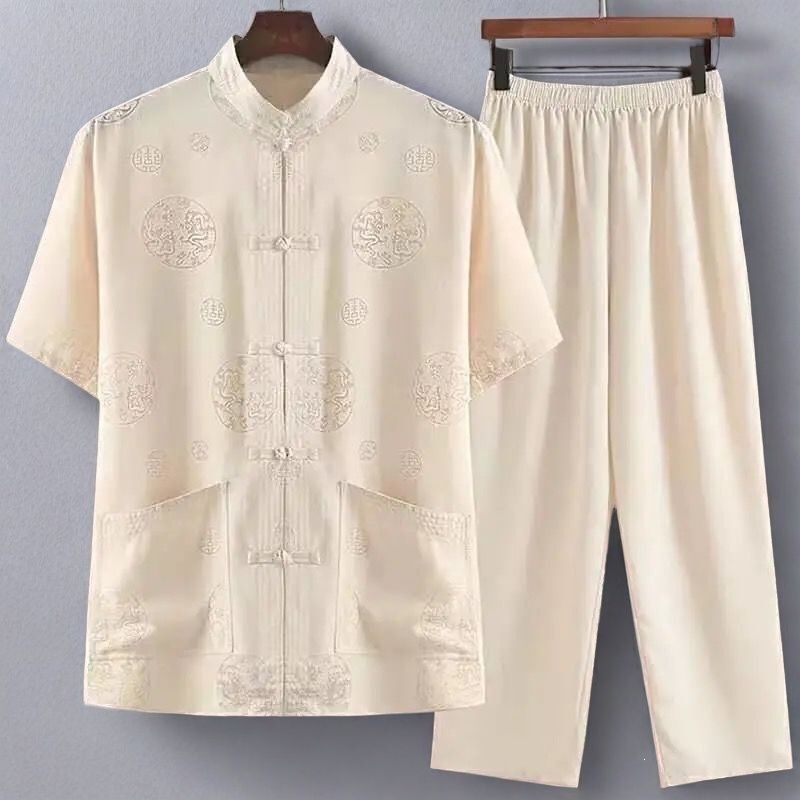 Tang Suit for Men, Middle-Aged and Elderly, Casual Cotton and Linen Short-Sleeve Set, Chinese Style Men's Clothing, Elderly Clothing, Dad's Summer Hanfu Tang Suit for Men, Middle-Aged and Elderly, Casual Cotton and Linen Short-Sleeve Set, Chinese Style Men's Clothing, Elderly Clothing, Dad's Summer Hanfu