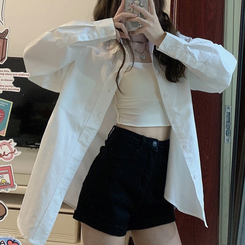 Shirt Tops for Women, White Shirts for Women, Stylish Sun Protection Long-Sleeved Salt-Style Loose Spring Student Thin Styles, Versatile Outer Wear