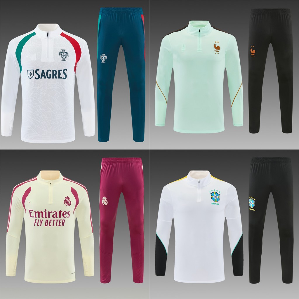 Barca 27 adult half-zip long-sleeve training suit Paris Arsenal Spain three-star Manchester United football suit set