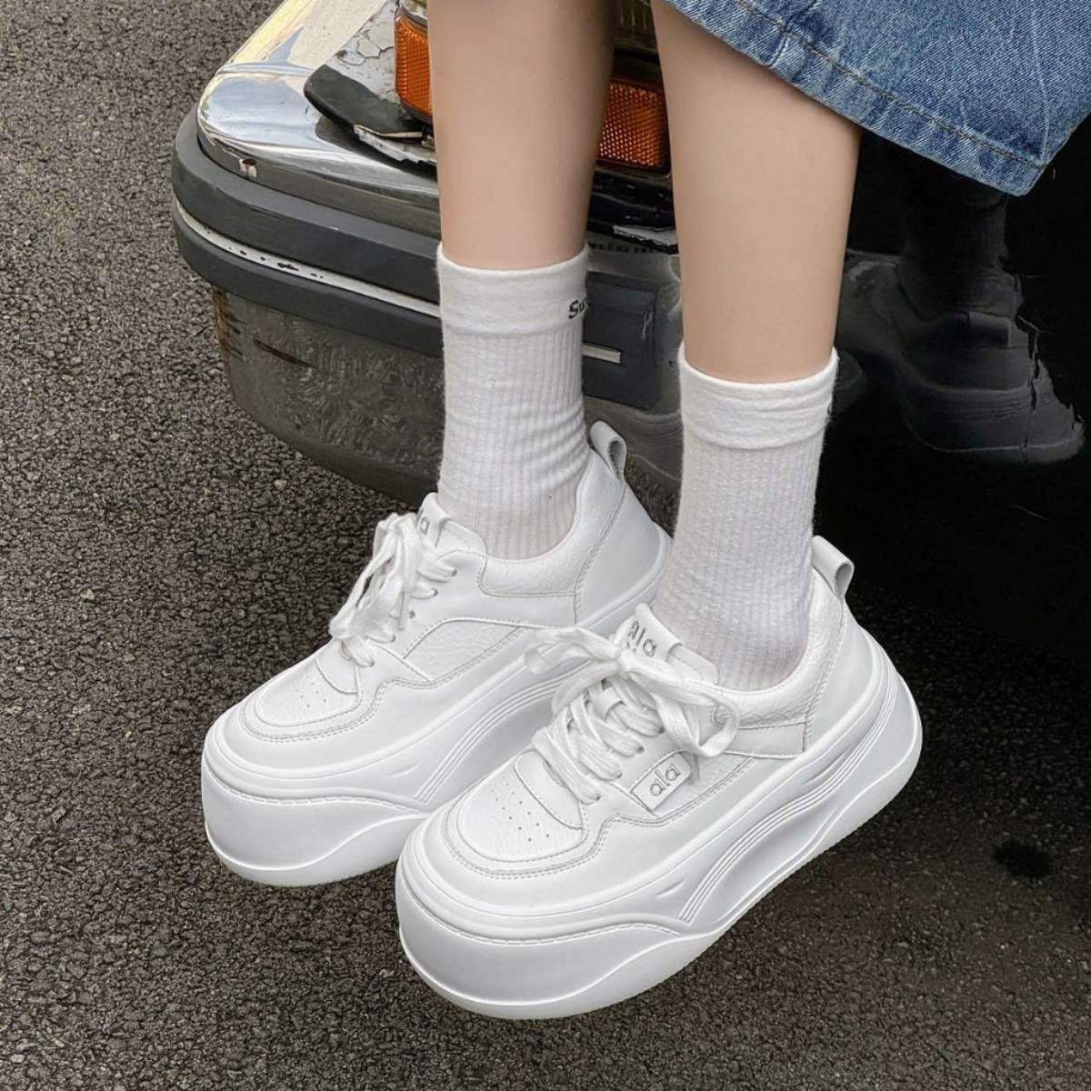 Genuine Leather Thick-Soled Height-Increasing Foam-Soled White Shoes for Women Autum Women's Shoes Breathable Casual Versatile Sneakers Qyf3018A