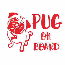 外贸跨境创意卡通Pug on board斗牛犬狗狗在车里反光车贴纸图片