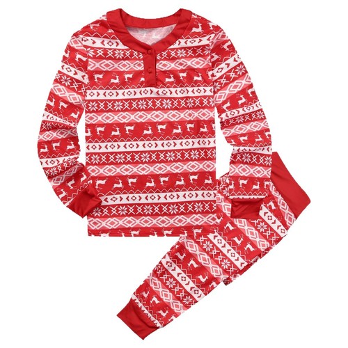 European and American Style Christmas Parent-Child Set Red Print Homecoming Pajamas Long-Sleeve Two-Piece Set