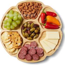 跨境创意简约水果盘干果收纳盘聚会喜事糖果盘竹制干果盘可旋转