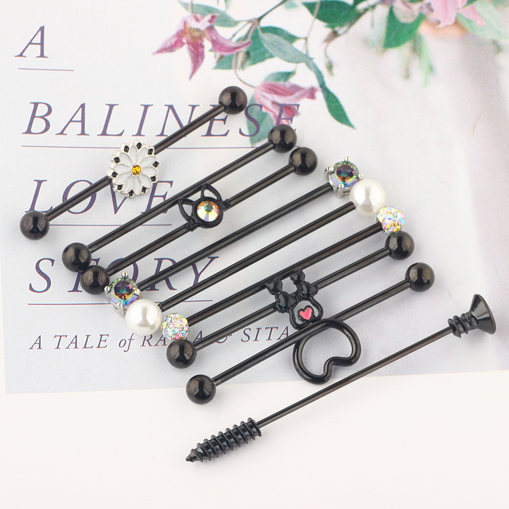 10Pcs Industrial Barbell Cross Bar Ear Piercing Set - Stainless Steel Geometric Studs for Double Ear Piercing detail image 7