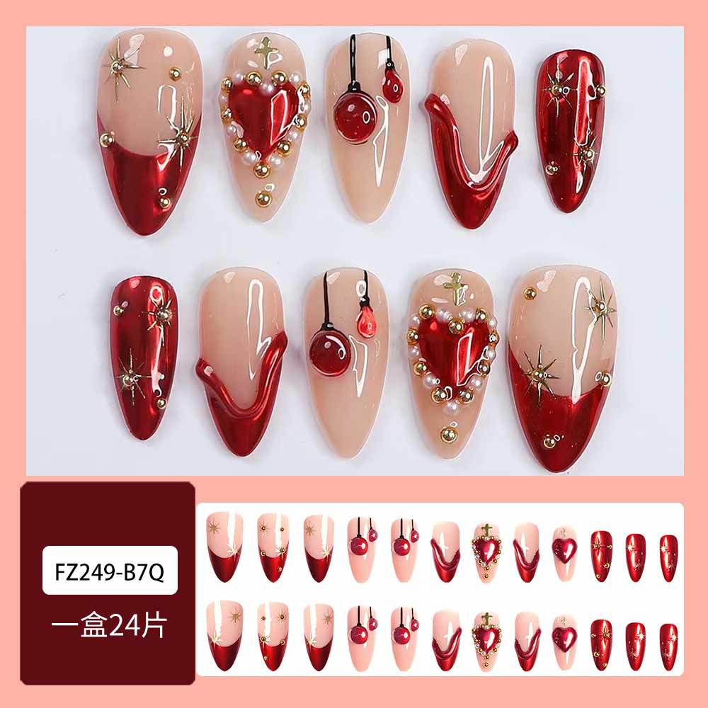 Corazón santo, diamante rojo, cereza, cruz de uñas, comercio exterior, lujo exquisito, 24 piezas de parche de uñas.