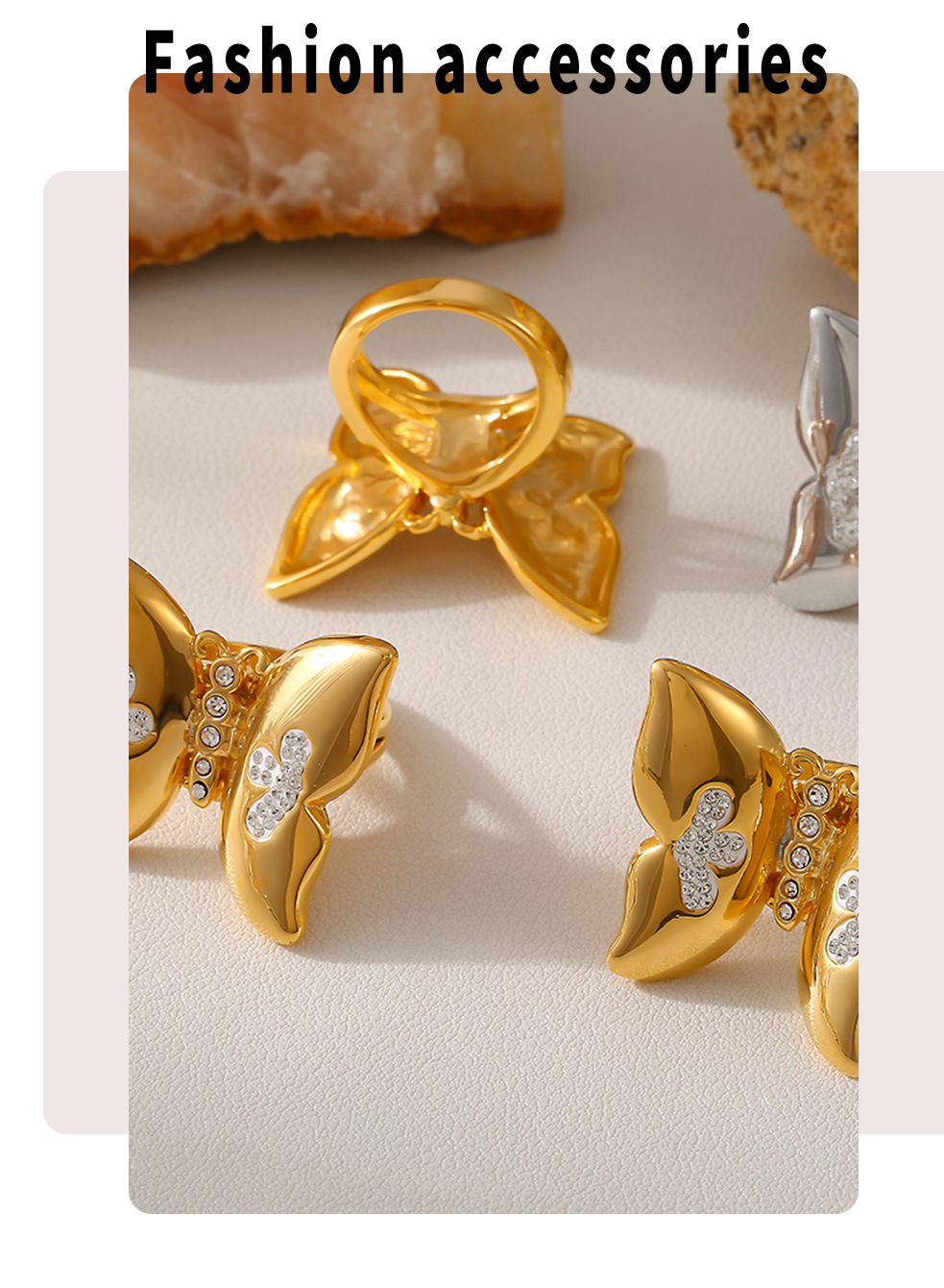 Creative Butterfly Ring Inlaid With Diamonds Stainless Steel_voghion.com