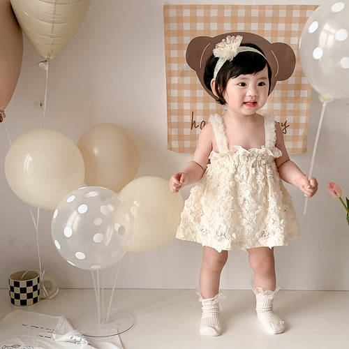 Baby girl summer cute clothes baby one-piece bodysuit summer outing princess rompers jacquard suspenders harem