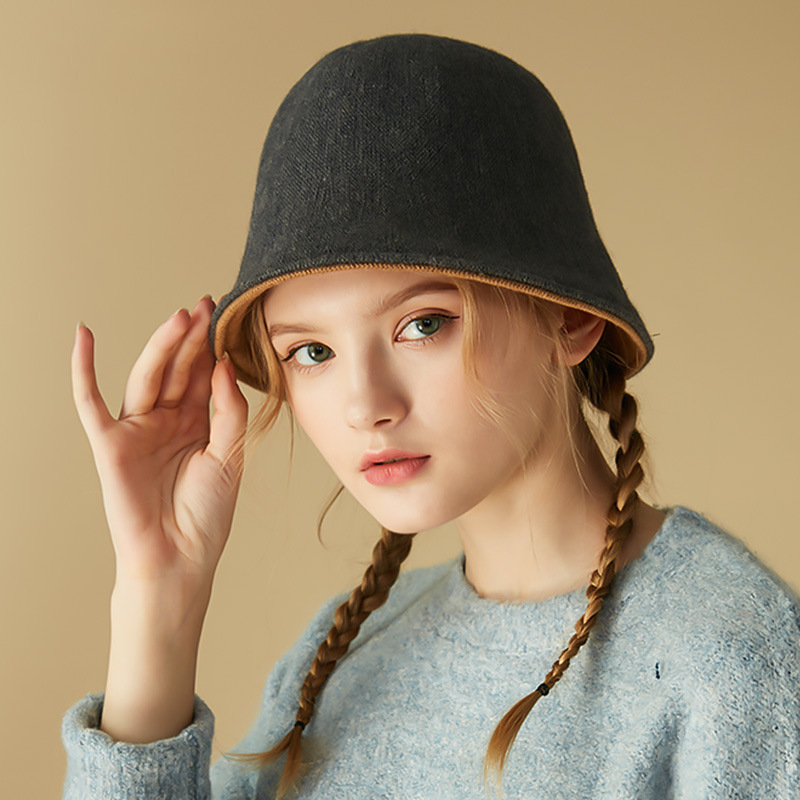 冬季保暖经编缎档正反可戴学生帽无檐圆顶平檐毛线可折叠女针织帽
