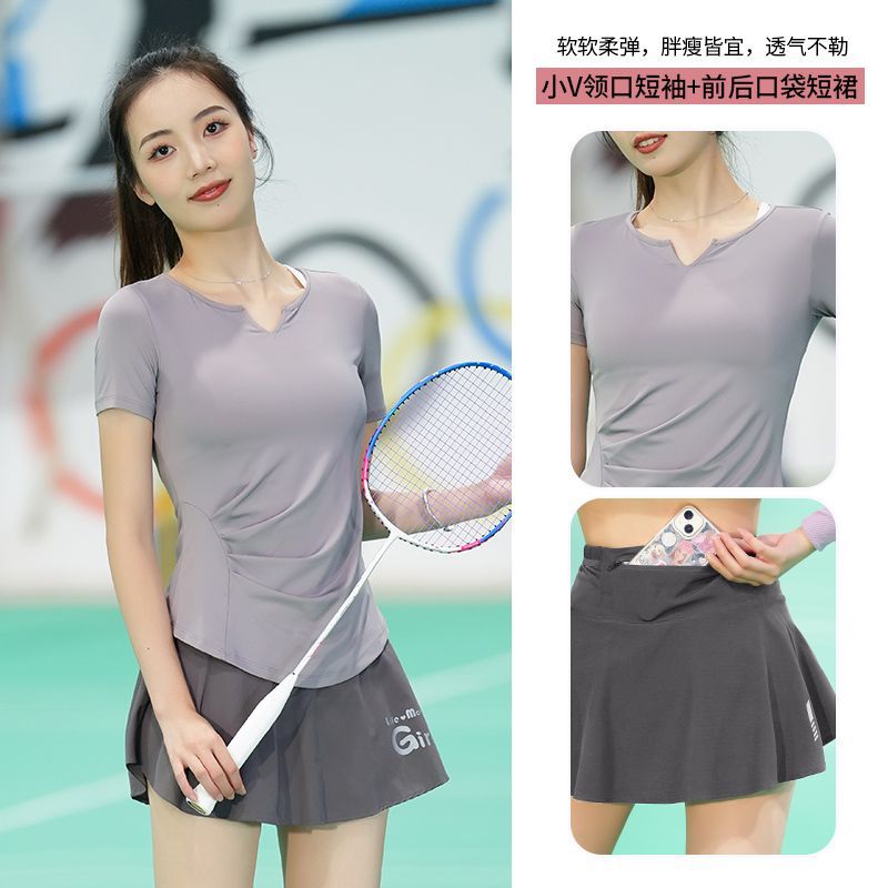 Thin Badminton Training Sports Suit Summer Quick-Drying Short-Sleeved Tennis Suit Women's Collar Fitness Suit