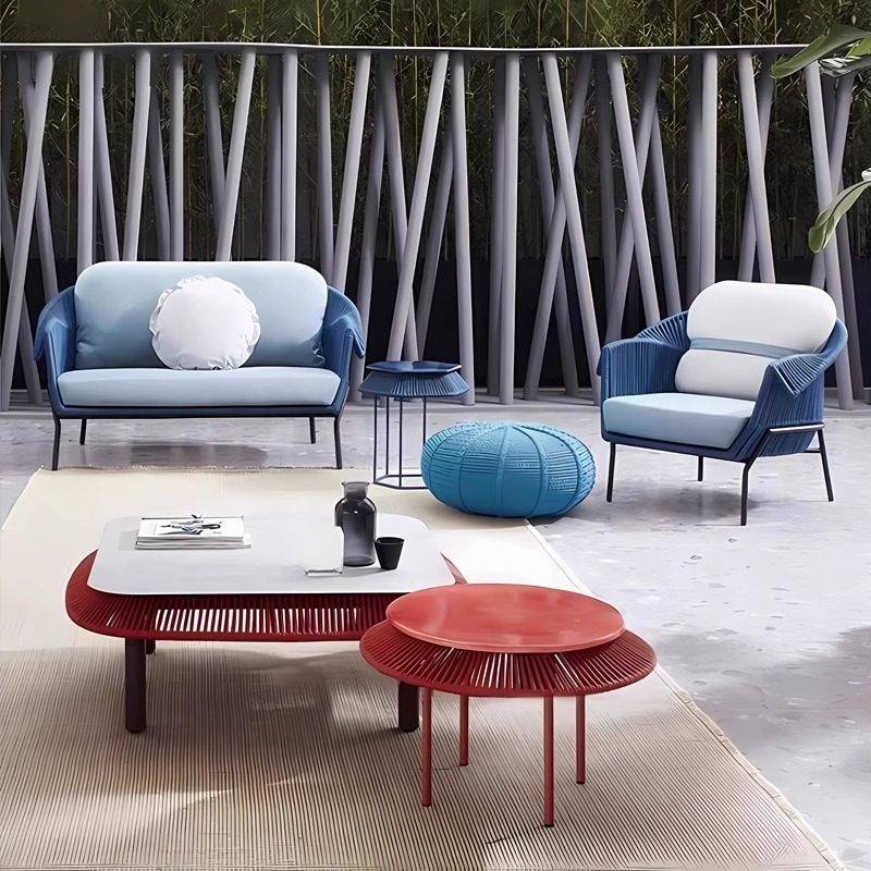 Outdoor Woven Rattan Sofa and Coffee Table Set Balcony Leisure Small Table and Chairs Rocking Chair Three-Piece Set Laze Person Courtyard Garden Furniture