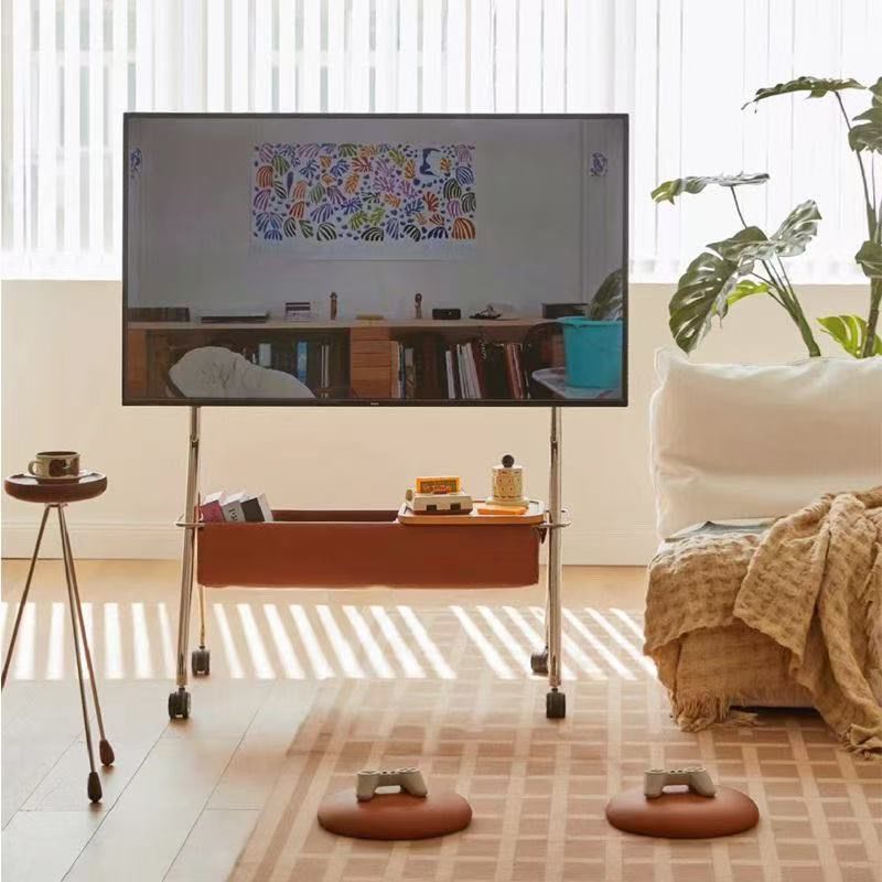 レトロなスタイルのステンレス鋼の可動テレビスタンド床置き型車輪付きカートスタンド 42-80 テレビ用|undefined