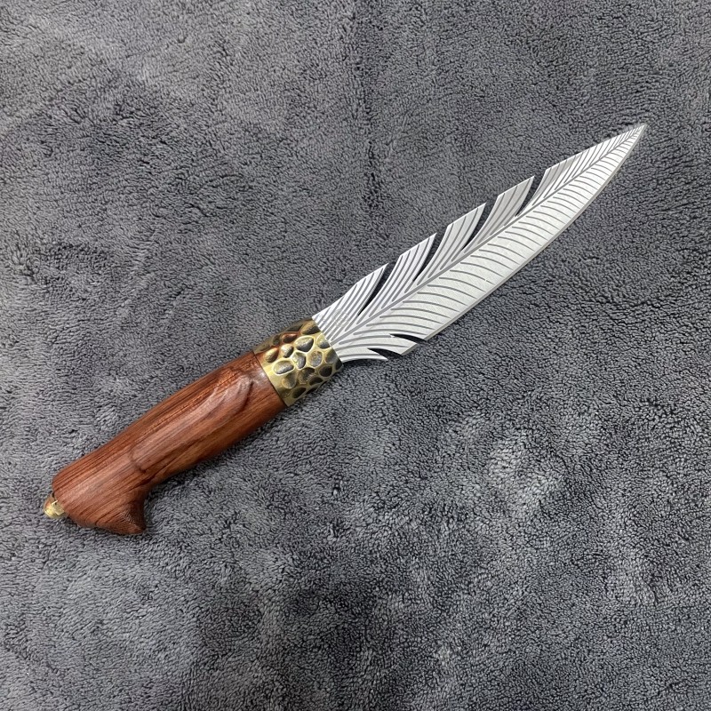 锻打龙泉菜刀剔骨刀分割刀锋利羽毛刺刀全钢酸枝木柄精美收藏小刀