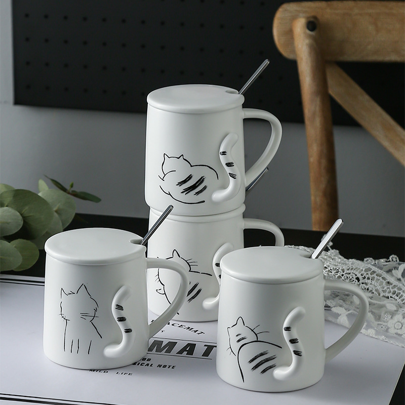 Taza de Cerámica Gato Tridimensional, Taza de Agua/Té/Café para Hogar u Oficina, Regalo de Graduación
