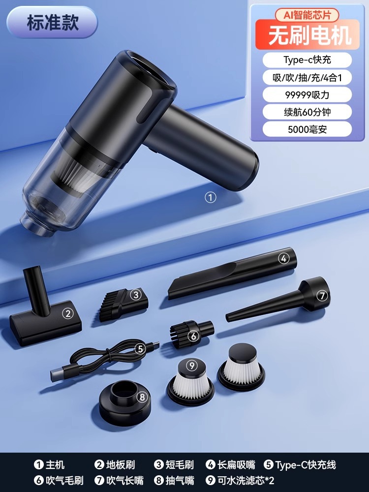 블랙 표준 버전 [독일 브러시리스 모터] + 무료 필터 요소 2개 + 흡입/불기/펌핑/충전/4-in-1