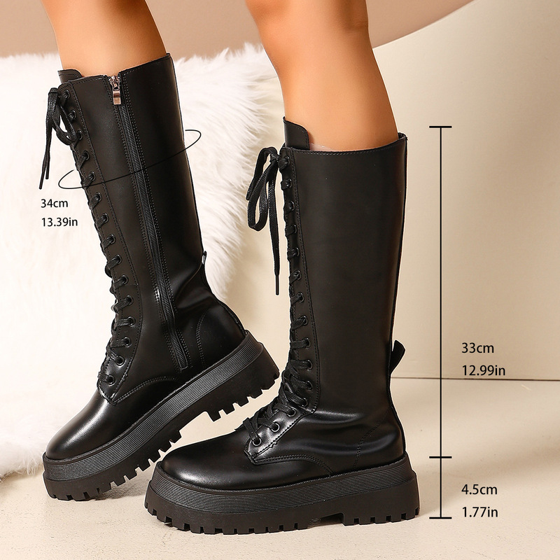 European and American style platform boots for women, new autumn and winter models, side zipper lace-up thick-soled slim knight boots, trendy new arrivals in stock European and American style platform boots for women, new autumn and winter models, side zipper lace-up thick-soled slim knight boots, trendy new arrivals in stock