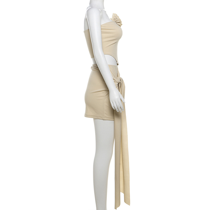 Spring Summer Women Clothing Elegant Light Luxury Design Backless Tube Top Vest Slim Hip Skirt Set