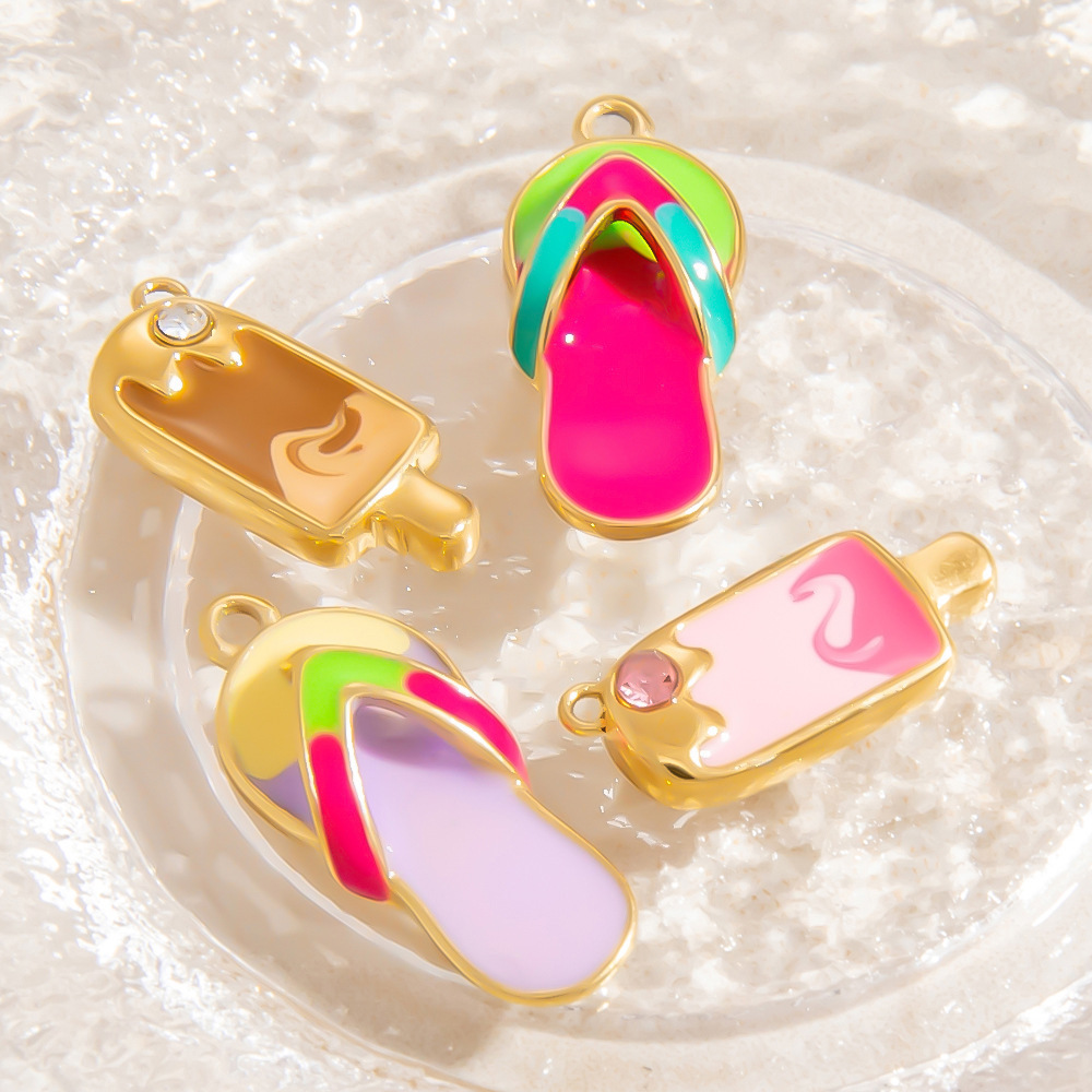 PVD Coated Gold Plating Process None Bag Accessories Type 1 Piece 304 Stainless Steel PVD Coated Real Gold Plated Slippers Apple Ice Cream Polished Pendant DIY Ornament Accessories