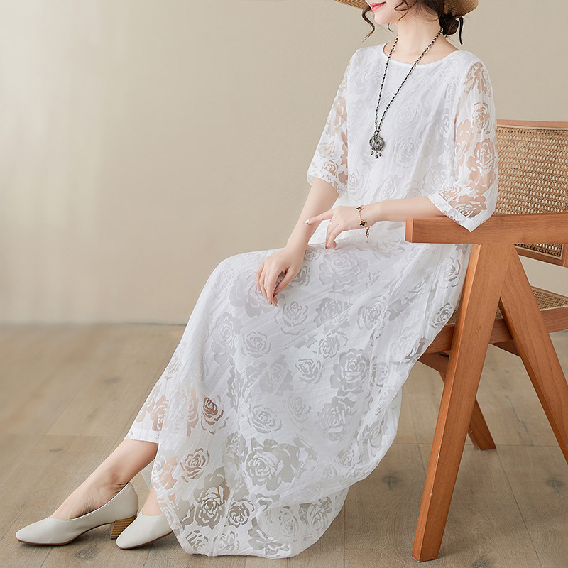 Ethnic Style Dipper Lace dress Women's Spring and Summer Loose Vintage Robe Seaside Holiday Long Dress Fairy A- Line Dress Ethnic Style Dipper Lace dress Women's Spring and Summer Loose Vintage Robe Seaside Holiday Long Dress Fairy A- Line Dress