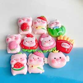 亮面粉嫩吃瓜小猪 diy奶油手机壳树脂配件手工发夹头绳饰品材料包