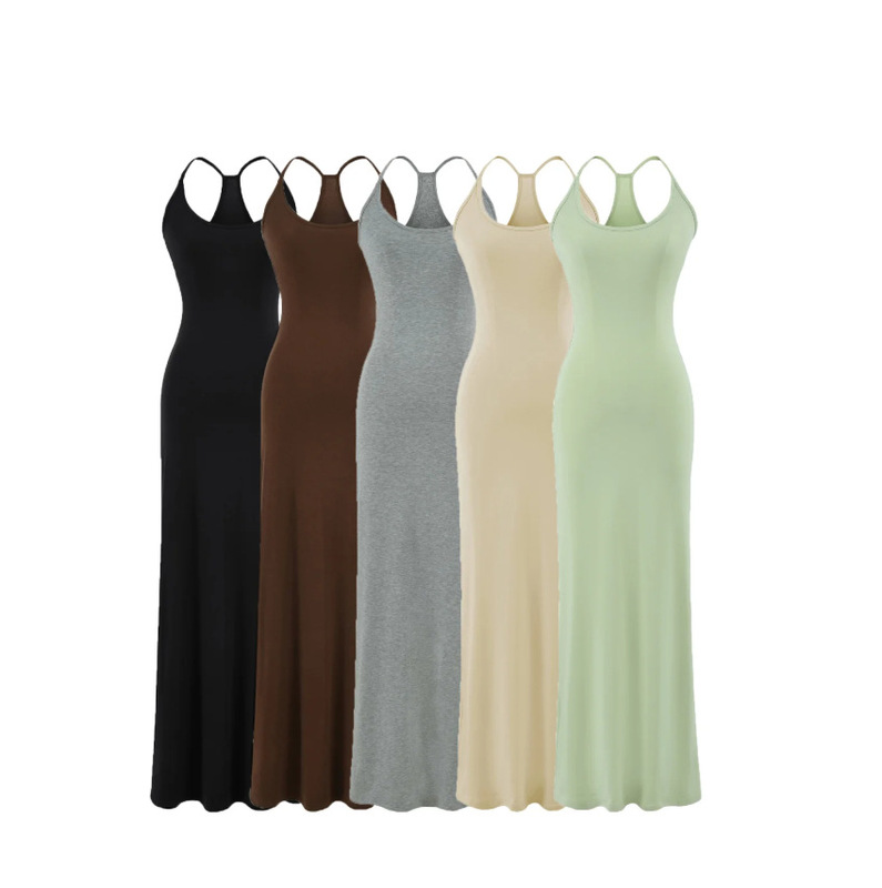 Kardashian Halter Neck Strap Dress for Women 2026 Summer New American Hot Girl Style Solid Color Knitted Waist-Cinching Long Dress