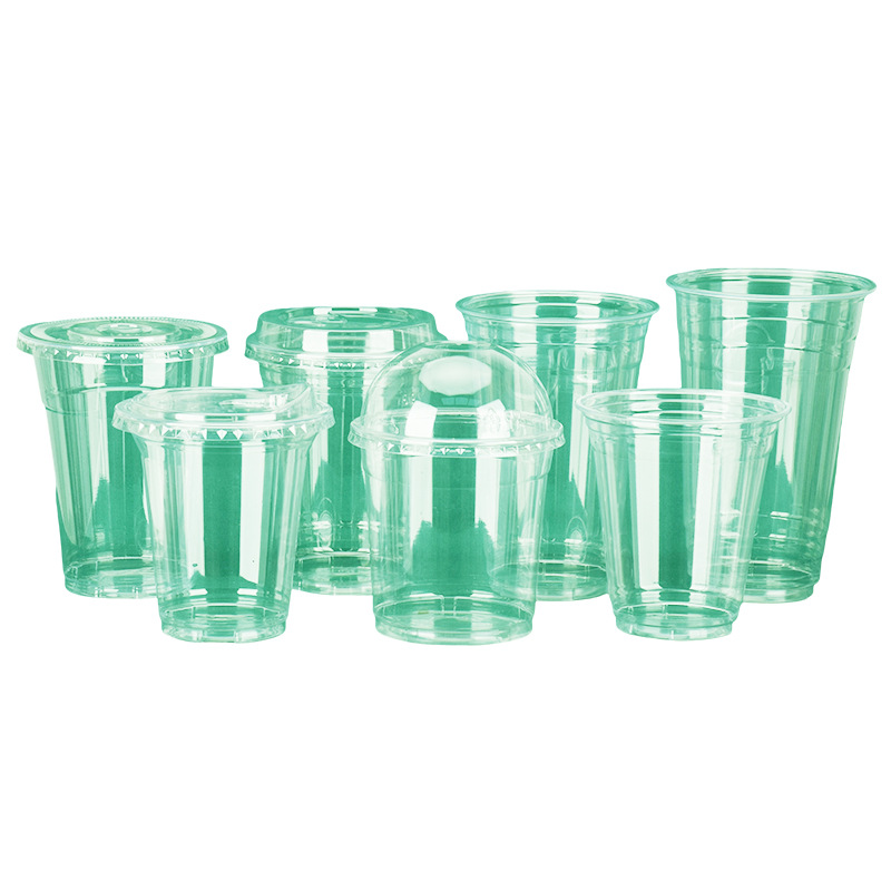 Taza de té con leche desechable de 98 calibre, cubierta de arco, cubierta plana de blíster PET, empaquetada para llevar, taza transparente, cubierta alta, punto de fábrica