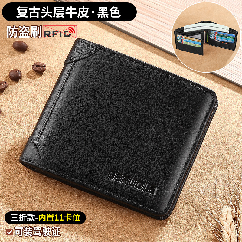 2025 nueva cartera de cuero auténtica para hombres cartera de gran capacidad corta horizontal cartera retro para hombres