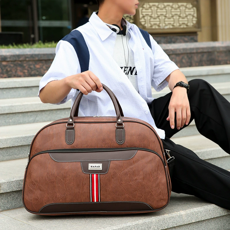 Мужская дорожная сумка из искусственной кожи PU, большая вместимость, на плечо, через плечо, с вышитым логотипом