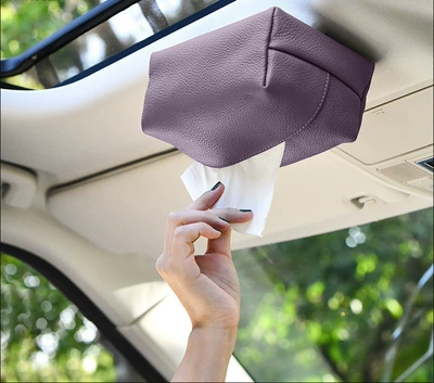Popular magnetic car roof tissue box, automatic ceiling-mounted tissue box for car sunroof, tissue pack gadget (Car tissue box/set) - lychee-pattern-purple