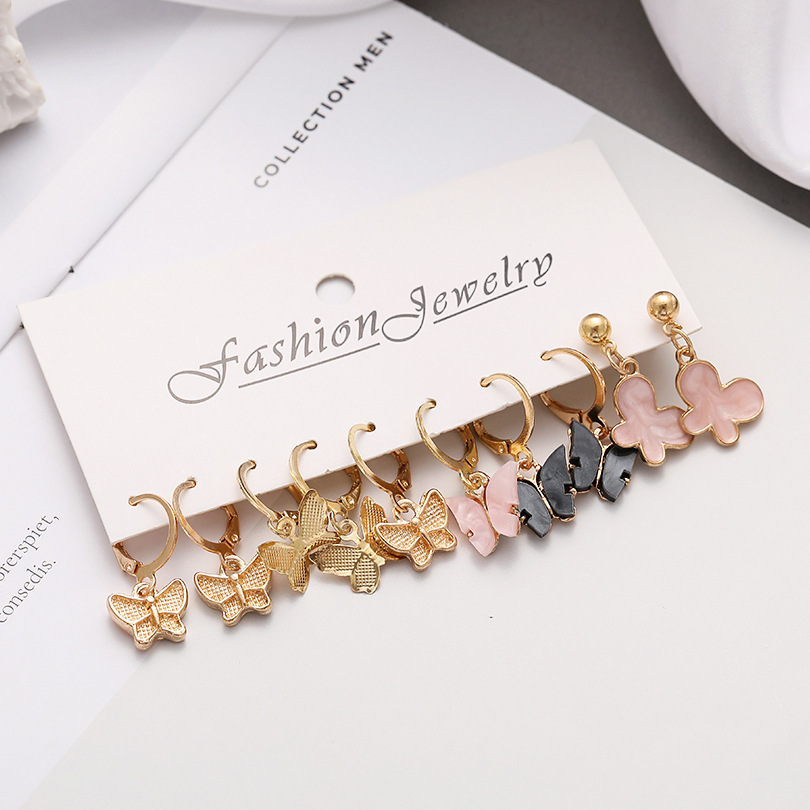 Fashion Acrylic Butterfly Earrings Set 5 Pairs Of Creative Simple Butterfly Pendant Earrings Wholesale display picture 1