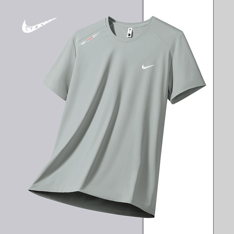 T-Shirt for Men, Summer New Style, Casual Sports Ice Silk, Large Size, Loose Round Neck, Lightweight, Quick-Drying, Breathable Short-Sleeved T-Shirt, Trendy