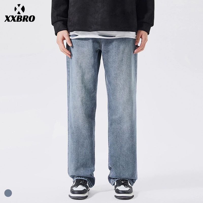 Xxbro мужская одежда # синий американский высокий уличный вымытый летний тренд длинные джинсы мужские свободные прямые брюки для мужчин