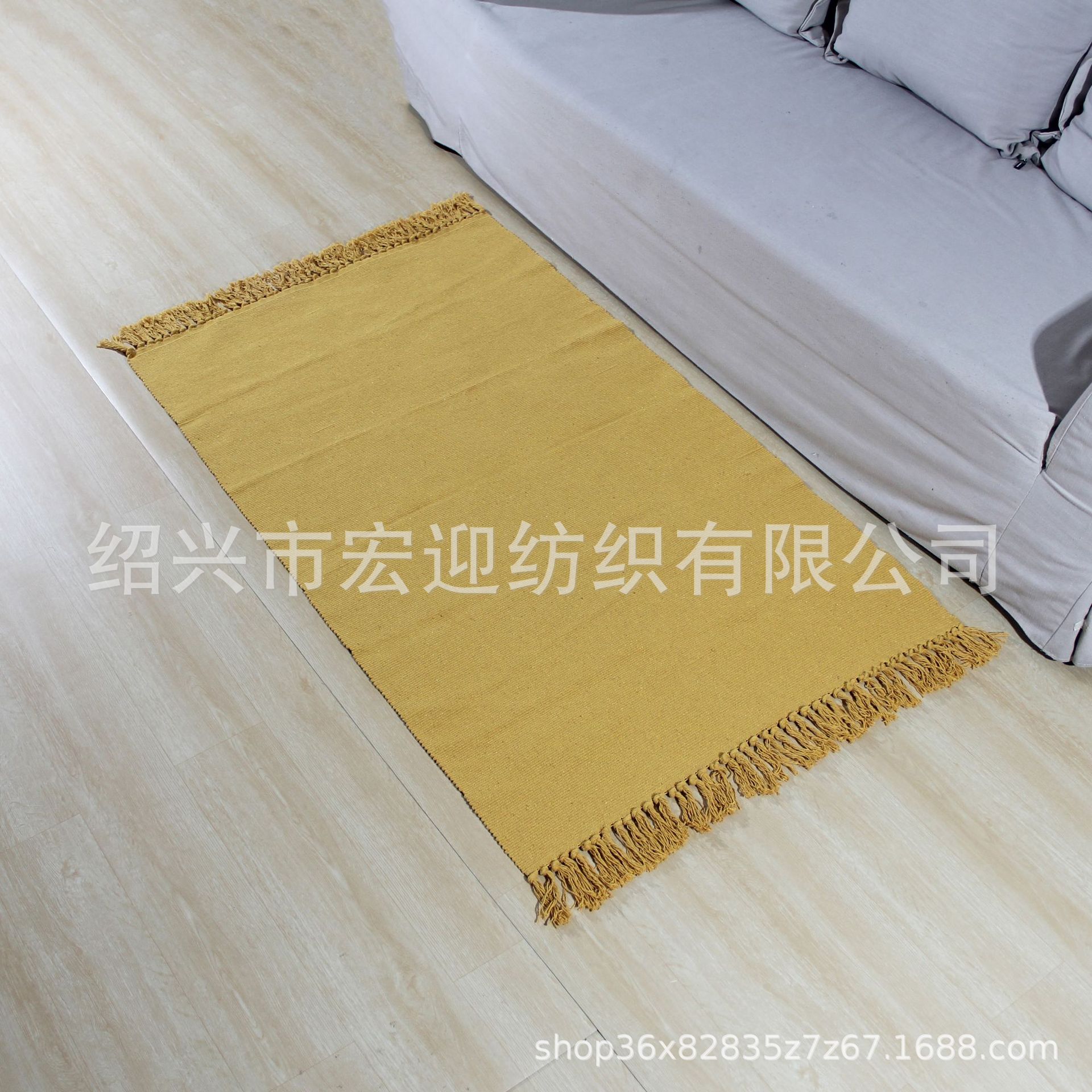Cotton-woven solid color tassel floor mat, carpet, foot mat, entryway mat, living room coffee table mat, pet crawling mat, bedside mat