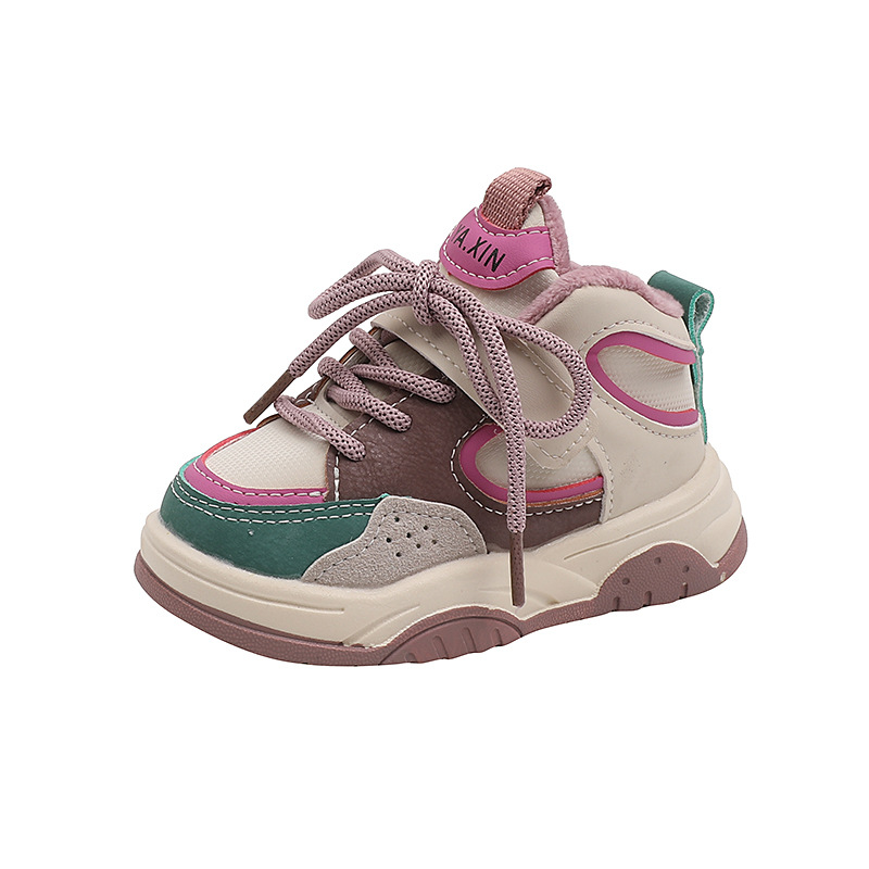 Girls' Sports Shoes 2024 Autumn and Winter New Trendy Brand High-Top Sneakers Cute Cartoon Decoration Boys' Second Cotton Casual Shoes_voghion.com