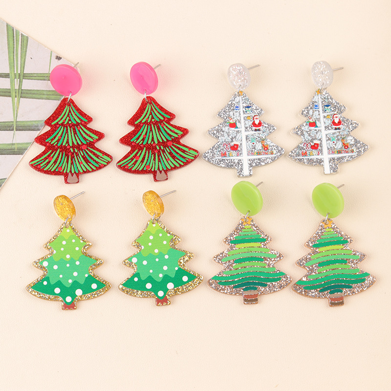 欧米のクロスボーダークリスマスツリーシリーズ創意デザイン感アクリルピアスクリスマスイヤリング|undefined