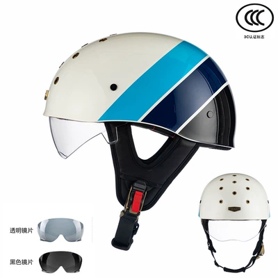 Motosiklet kaskı (dəbilqə) — Breathable Cruising Helmet Electric - rw016-bright-white-reef-blue-transparent-black-tea-mirror-m-size-52-54cm