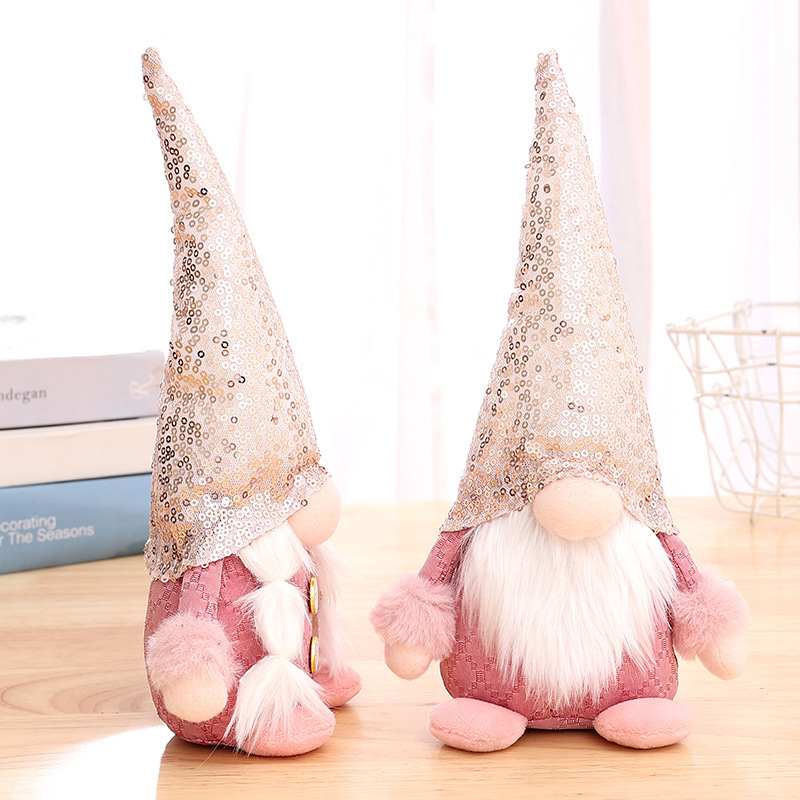 Pink Sequin Faceless Rudolph Doll Christmas Home Window Decoration Doll Ornament Christmas Window