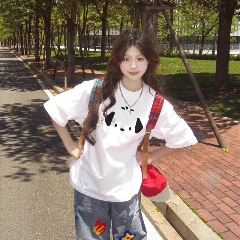 白色纯棉短袖t恤女夏2025新款爆款设计感小众宽松慵懒风半袖上衣|undefined