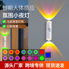跨境新款智能人体感应灯七彩台灯感应壁灯山丘小夜灯双猫眼氛围灯