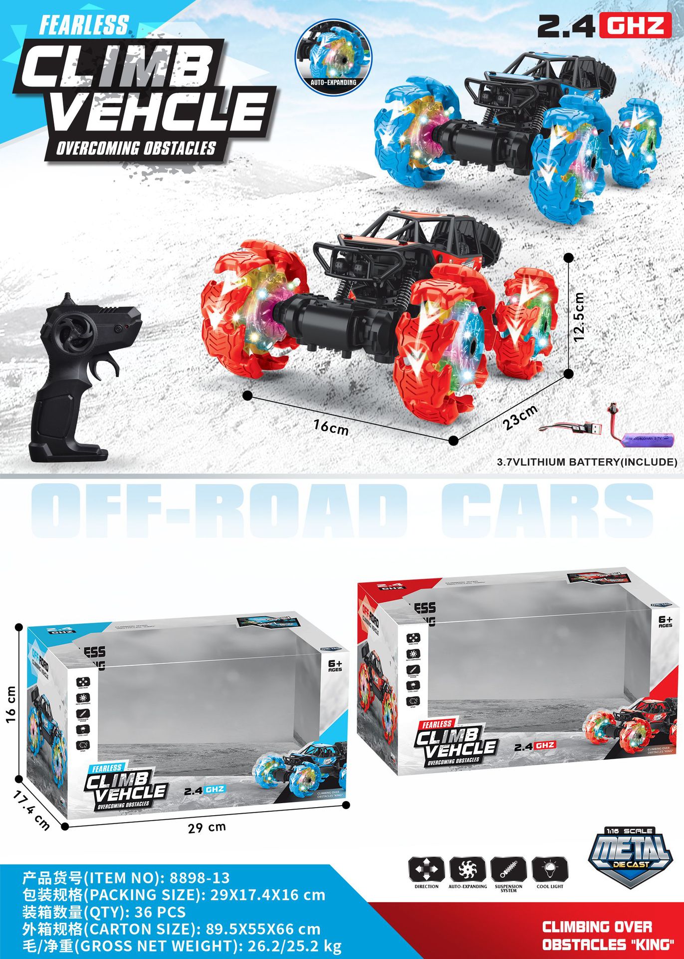 Nuevo control remoto super grande seis ruedas de aleación escalada todoterreno Bigfoot coche de control remoto para niños coche de juguetes cool