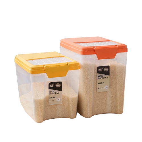 Factory Direct Sale Household Plastic Rice Bucket 10kg Transparent Rice Storage Box Kitchen Moisture-Proof Coarse Grain Rice Container with Measuring Cup Wholesale