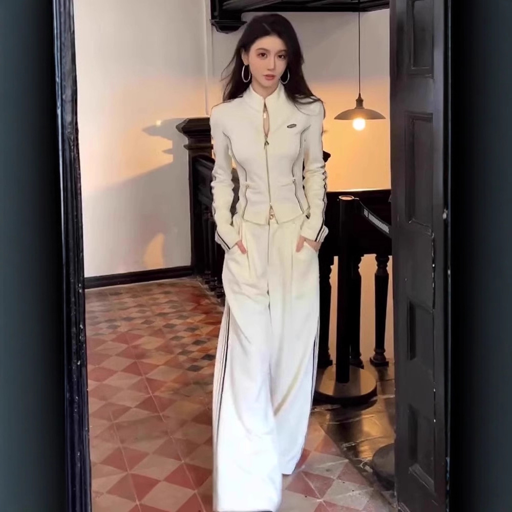 Casual Sports Suit for Women, Spring and Autumn 2025 New Trendy Korean Style Slimming High-End Sweatshirt and Wide-Leg Pants Two-Piece Set