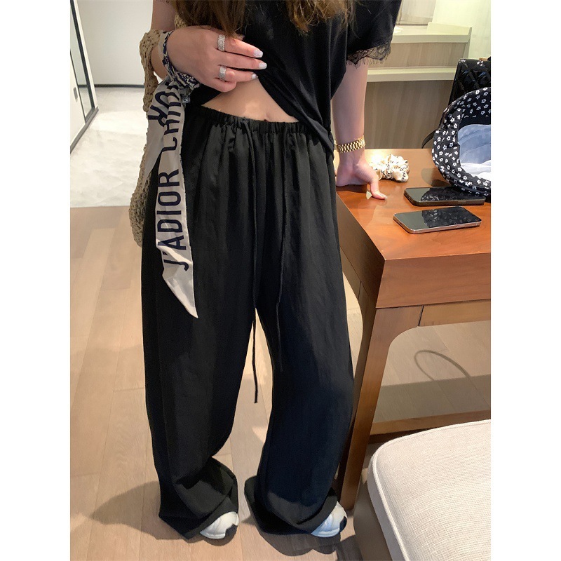 KKSTUDIO テンセルリネン巾着ワイドレッグウォーキングパンツ女性の夏の韓国スタイルの軽くてゆったりとしたフロアレングスカジュアルパンツ|undefined