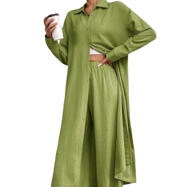 GraceChic Southeast Asia Spring And Autumn Large Size Loose Long Shirt Wide-Leg Pants Fashion Sports Suit Two-Piece Set Wholesale_voghion.com