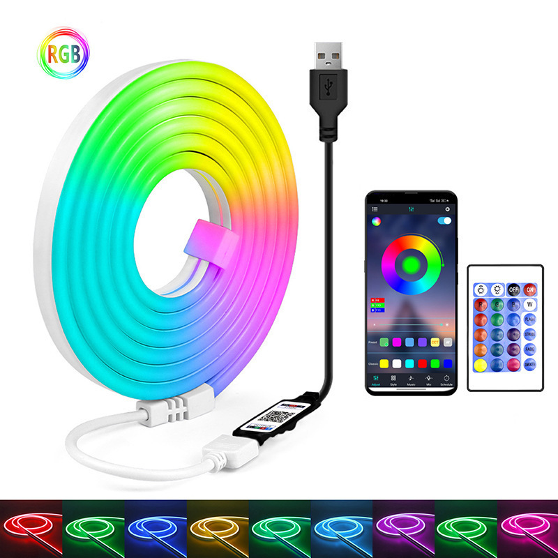 RGB ネオンストリップ LED 柔軟なシリコーンネオンストリップライトセット 24 キー制御ミニ Bluetooth APP 制御ライト|undefined