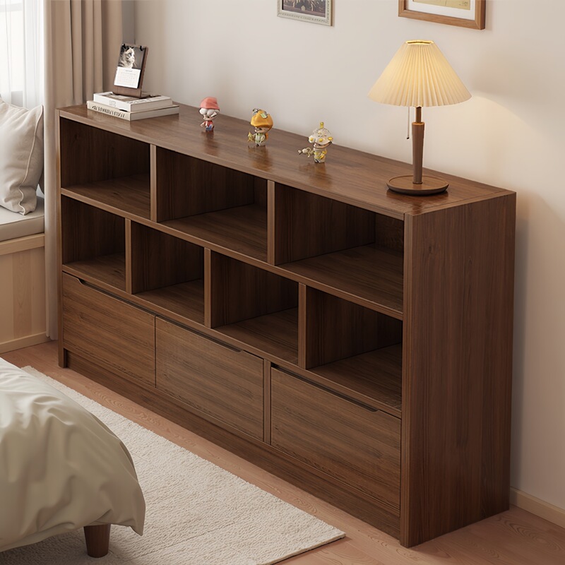 Medieval Style Bookcase Floor-Standing Storage Rack Bedroom Integrated Wall Bedside Storage Shelf Long Cabinet Storage Cabinet Bookshelf