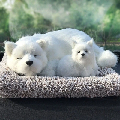 Charcoal Bag Simulated Dog Decoration | Car ornaments - can-call-money-mother-and-child-samoyed