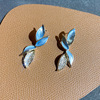 Blue earrings, silver needle, silver 925 sample, bright catchy style, fitted